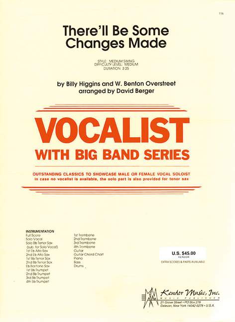 There'll Be Some Changes Made D flat major, Medium Swing, for big band and voice, Score and parts