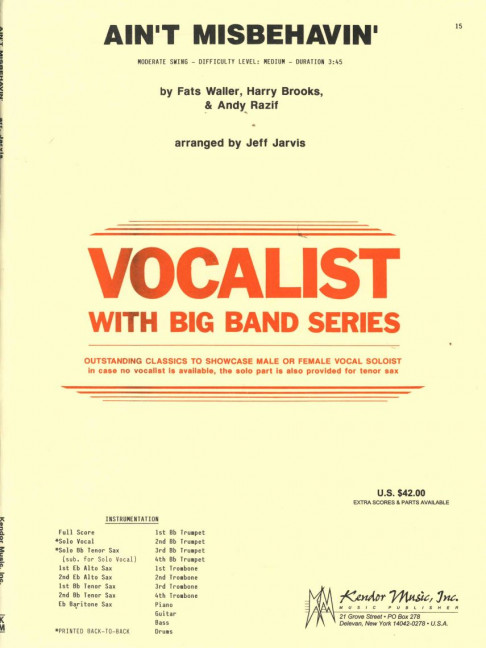 Ain't Misbehavin', Moderate Swing, for big band and voice, Score and parts