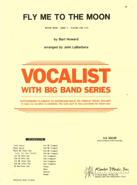 Fly Me To The Moon, Medium Swing, for big band and voice, Score and parts