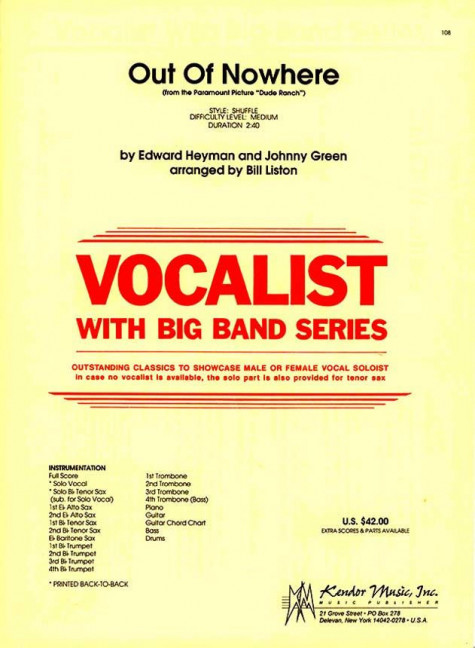 Out Of Nowhere, Shuffle, for big band and voice, Score and parts