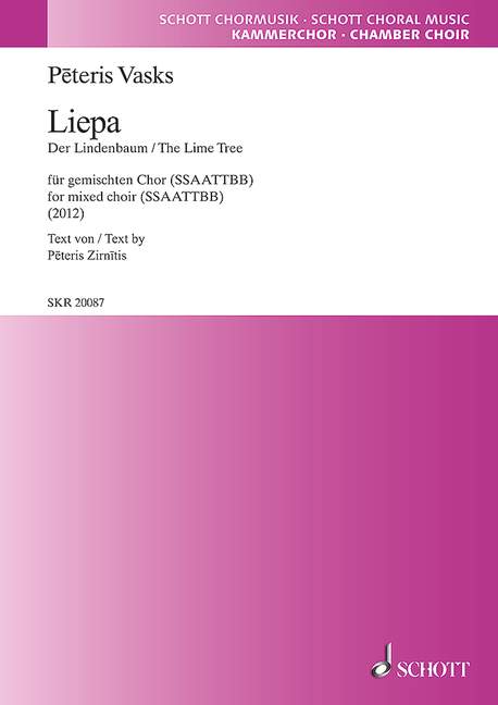 Liepa, (The Lime Tree), for mixed choir (SSAATTBB) a cappella, Choral score