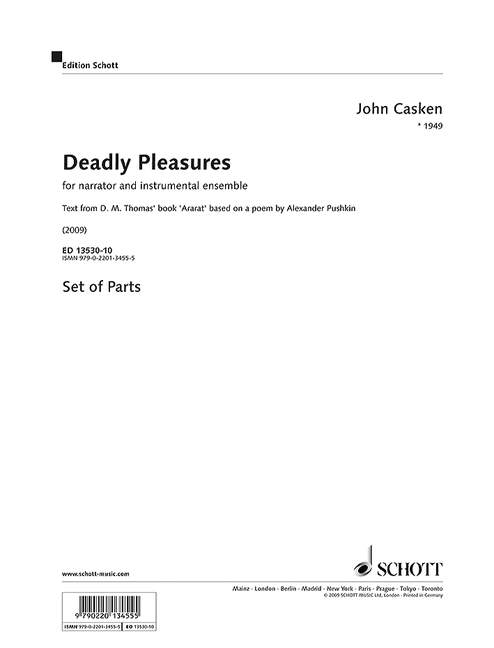 Deadly Pleasures, for narrator and instrumental ensemble (saxophone, trumpet, piano, violin), Set of parts