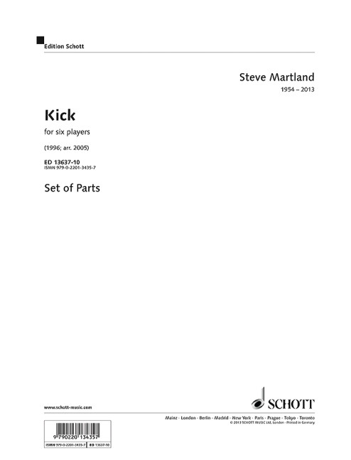 Kick, for six players (flute, bass clarinet, percussion, piano, violin and cello), Set of parts