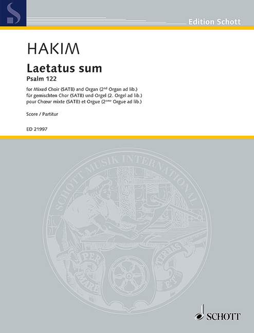 Laetatus sum, Psalm 122, for mixed choir (SATB) and organ (2. organ ad libitum), Score