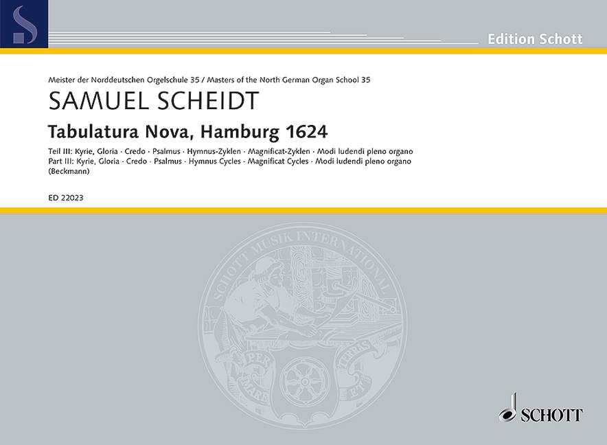 Tabulatura Nova Vol. 35, Part 3: Kyrie, Gloria, Credo, Psalm, 6 Hymn cycles, 9 Magnificat cycles, 2 Modi ludendi pleno organo