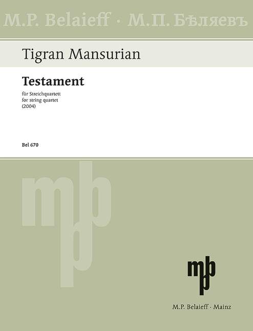 Testament, for string quartet, Score and parts