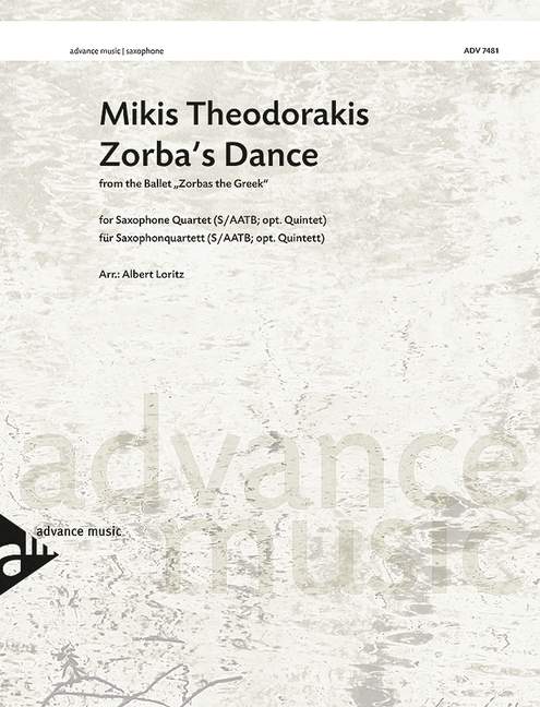 Zorba's Dance, from the Ballet Zorbas the Greek, for 4-5 saxophones (SA(A)TBar/AAT(T)Bar), Score and parts
