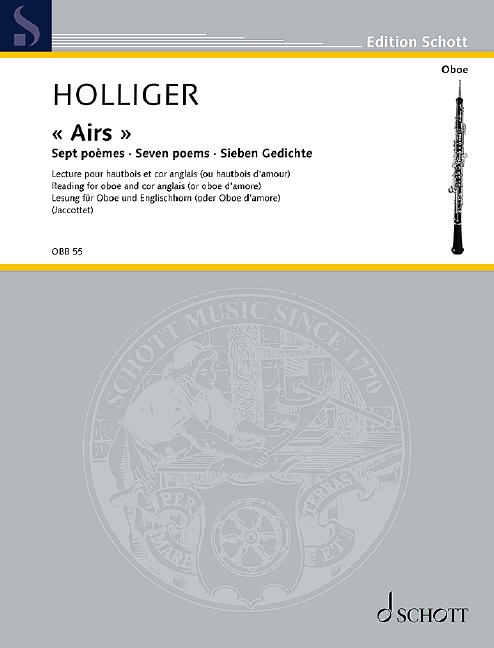 Airs, Seven poems by Philippe Jaccottet, for oboe (or soprano) and cor anglais, Performing score