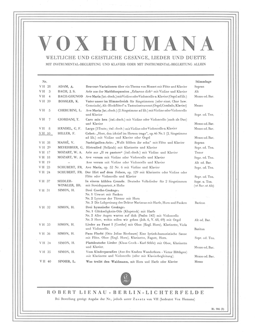 Prayer: Herr, den ich tief im Herzen trage op. 46/1, for 1-2 voices, violin and piano (organ), Score and parts