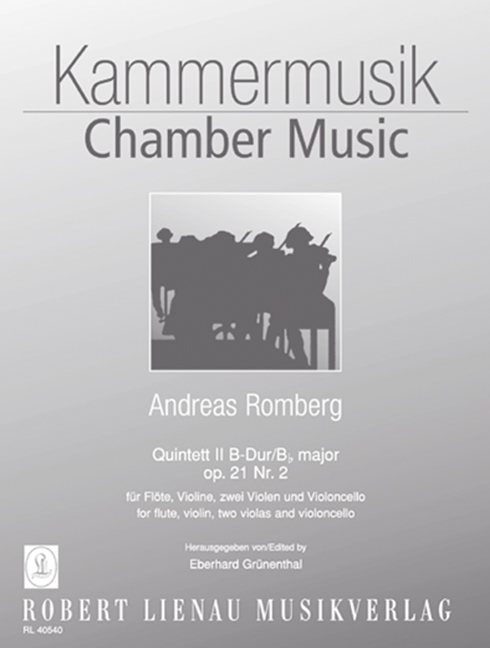 Quintet II B flat major op. 21,2, for flute, violin, 2 violas and cello, Score and parts