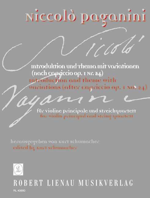 Introduction and Theme with Variations, (after Capriccio op.1 No. 24 for violin solo), for violin and string quartet, Score and parts