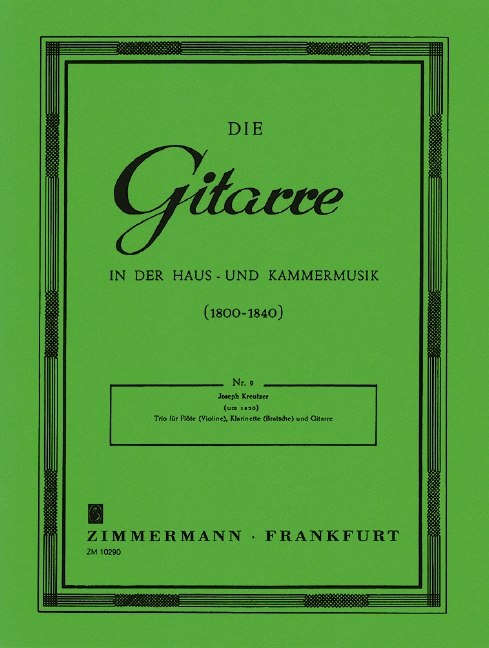 Trio op. 16 No. 9, for flute (violin), clarinet in A (viola) and guitar, Score and parts