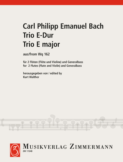 Trio E major WV 162, for 2 flutes (flute and violin) and Generalbass, Score and parts