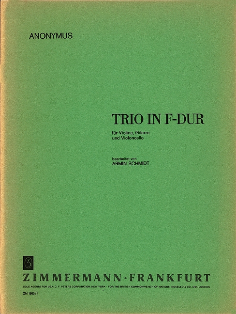Trio F major, for violin, guitar and cello, Score and parts