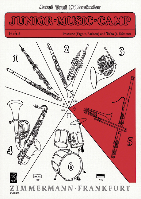 Junior-Music-Camp Book 5, four-part pieces for variable wind instruments, Score and parts