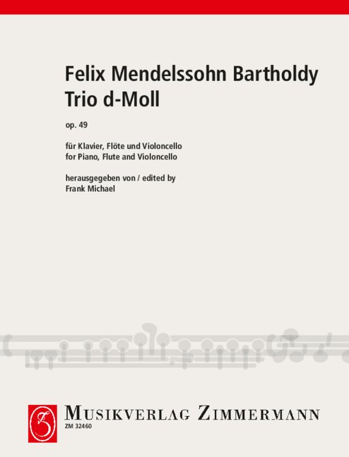 Trio D minor op. 49, (arrangement of the original violin part by the composer), for flute, cello and piano, Score and parts