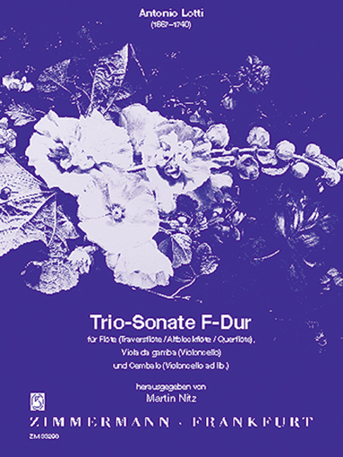 Trio Sonata F major, for flute (treble recorder/oboe), viola da gamba (viola/cello) and basso continuo, Score and parts