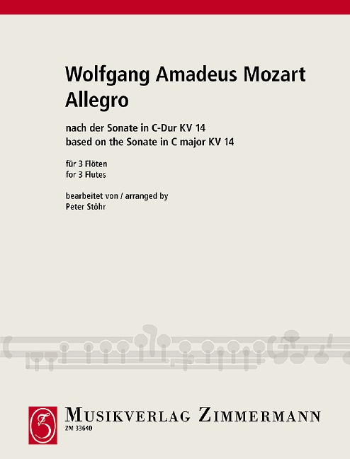 Allegro based on the sonata C major KV 14, for 3 flutes, Score and parts