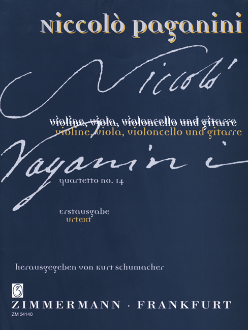 Quartetto No. 14 A major, Urtext, (original version), first print, for violin, viola, cello and guitar, Score and parts