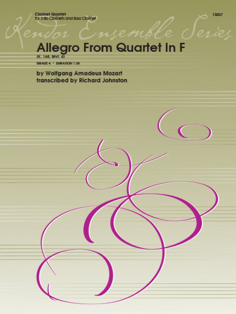 Allegro From Quartet In F K. 168, Mvt. 4, for 3 clarinets, bass clarinet, Score and parts