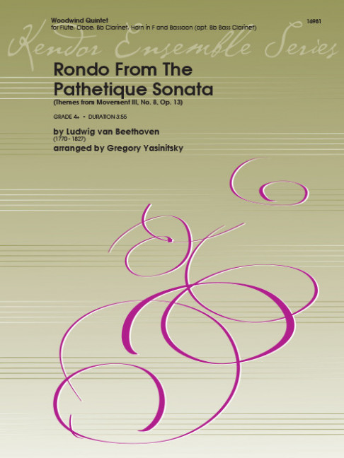 Rondo from the Pathetique Sonata, Themes from Movement III, No. 8, Op. 13, for flute, oboe, clarinet, horn in F, bassoon/bass clarinet, Score and parts