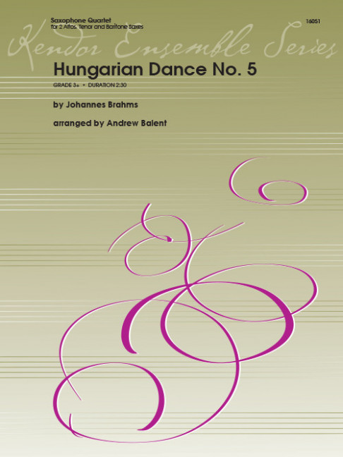 Hungarian Dance No. 5, for 4 saxophones (AATBar), Score and parts