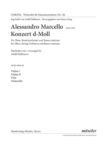 Concerto D minor, for oboe, string orchestra and basso continuo, Set of string parts