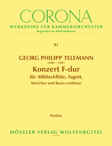 Concerto F major TWV 52:F1, for treble recorder, bassoon, strings and basso continuo, Score