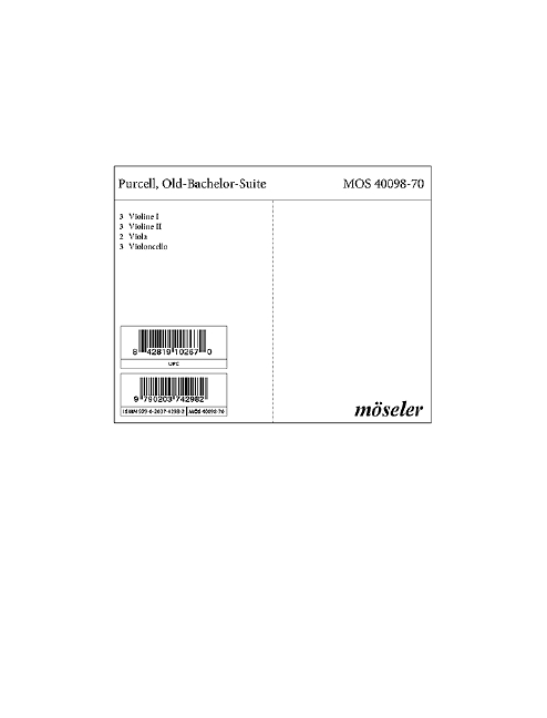 Old-Bachelor-Suite Z 607, Overture and dances from the opera of the same name, for string orchestra, Set of string parts