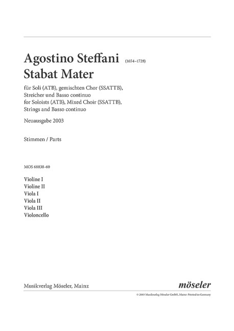 Stabat Mater, for soloists (ATB), mixed choir (SSATTB), strings and basso continuo, Set of string parts