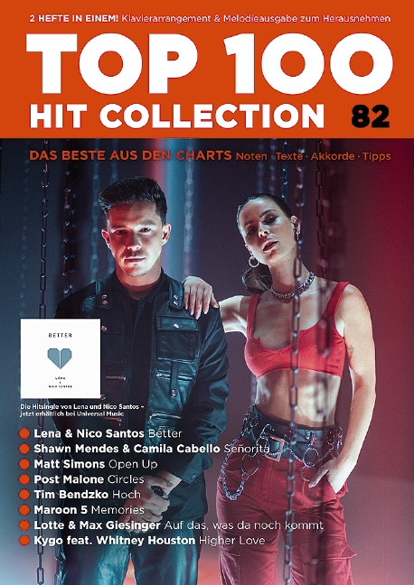 Top 100 Hit Collection Vol. 82, 8 Chart Hits: Señorita. Better. Memories. Hoch. Auf das, was da noch kommt. Circles. Higher Love. Open Up., for piano / keyboard