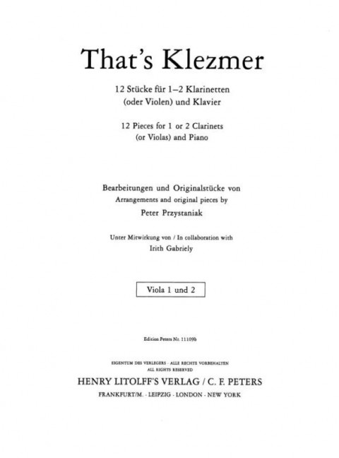 That's Klezmer, 12 Stücke für 1-2 Klarinetten (oder Violen) und Klavier, Additional parts