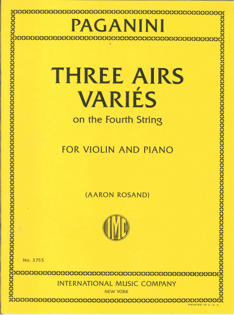 Three Airs Varies, on the Fourth String, for violin and piano, Score and part