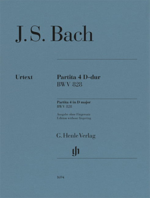 Partita 4 in D major BWV 828, for piano, Performing score, without fingering