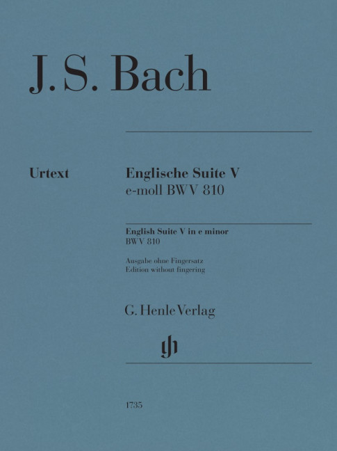 English Suite 5 BWV 810, for piano, Performing score, without fingering