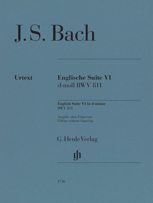 English Suite 6 BWV 811, for piano, Performing score, without fingering