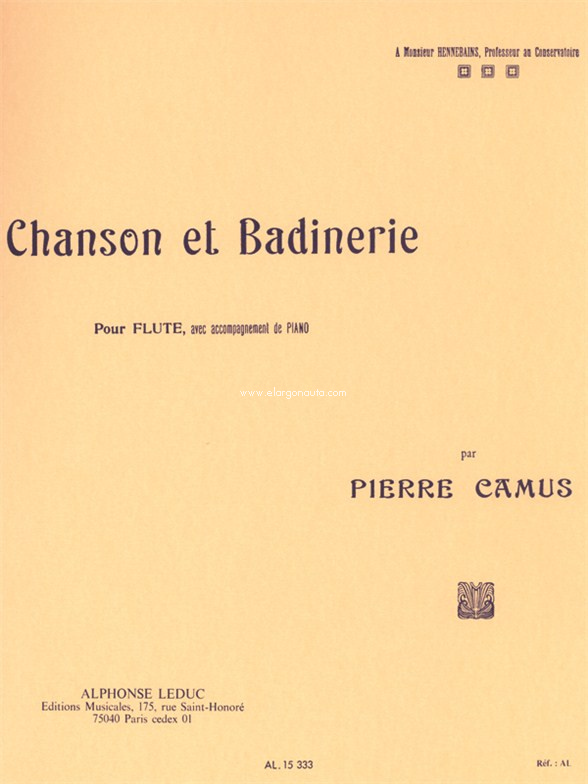 Chanson et Badinerie, flute trav. et piano. 9790046153334