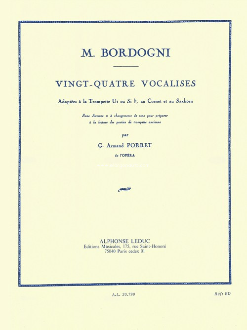 Vingt-quatre vocalises, adaptées à la Trompette Ut ou Si b, au Cornet et au Saxhorn