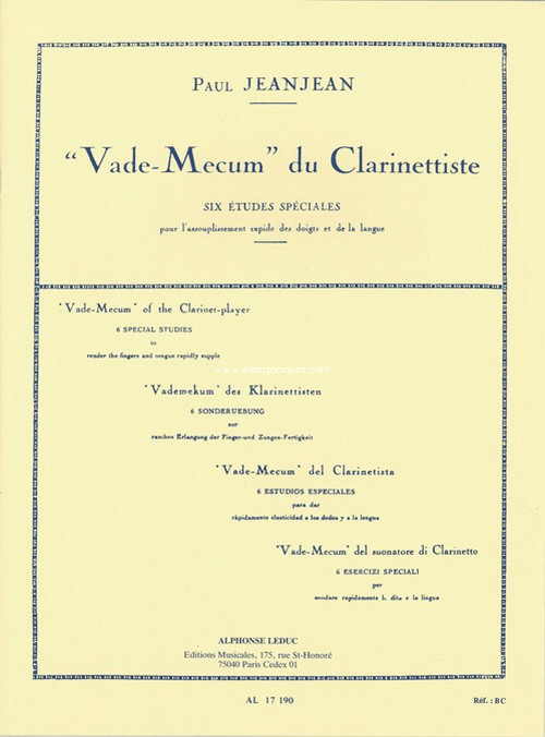 Vade Mecum du clarinettiste: six études spéciales per l'assouplissement rapide des doigts et de la langue. 9790046171901