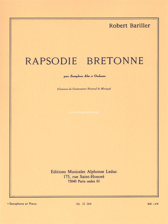 Rapsodie bretonne, Alto Saxophone and Piano. 9790046212642