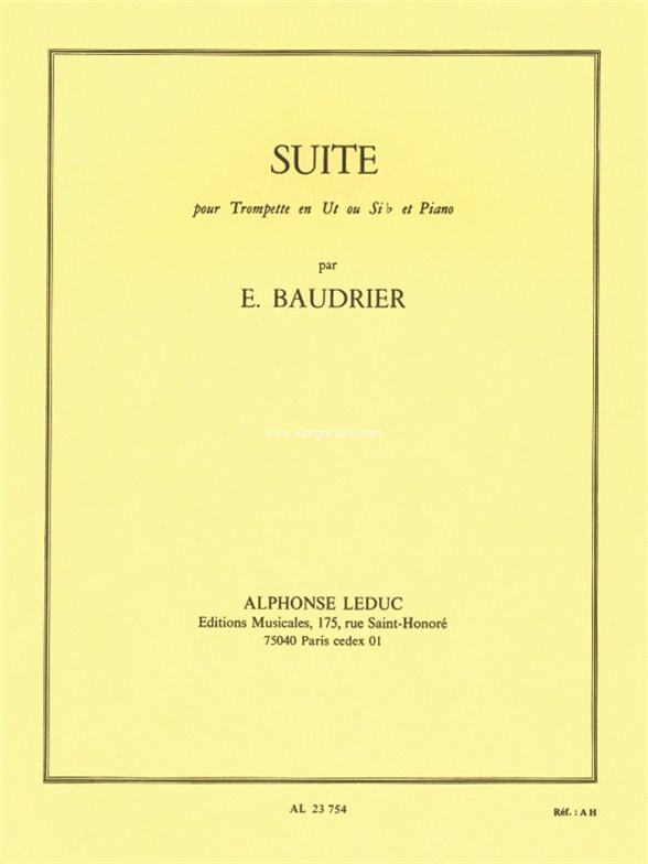 Suite pour trompette en Ut ou Si b et piano. 9790046237541