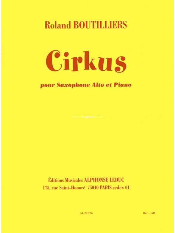Cirkus, Alto Saxophone and Piano. 9790046297762