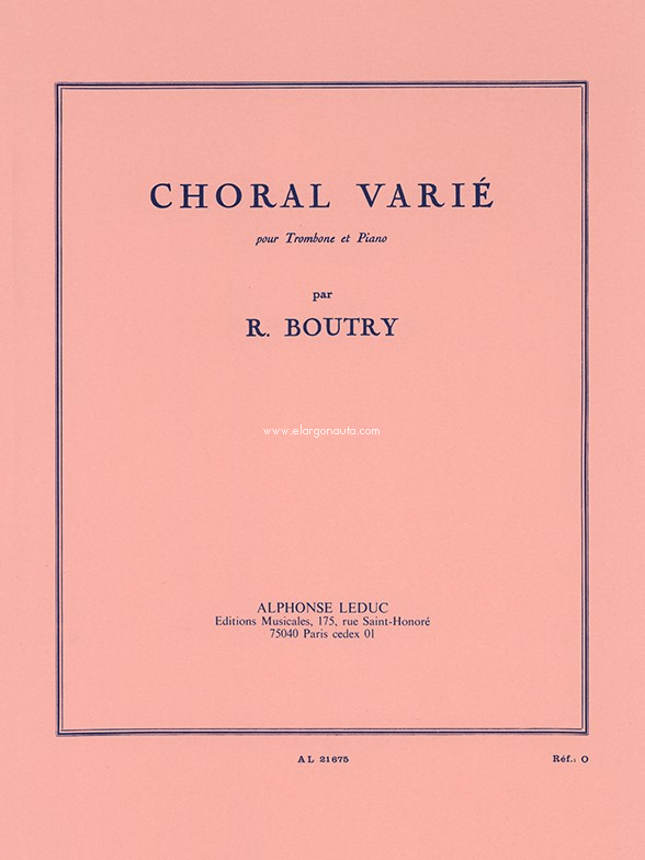 Choral Varié, Trombone and Piano. 9790046216756