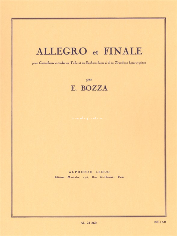 Allegro et finale, per contrebasse à cordes ou Tuba Ut ou saxhorn basse Si b ou trombone basse et piano. 9790046212604