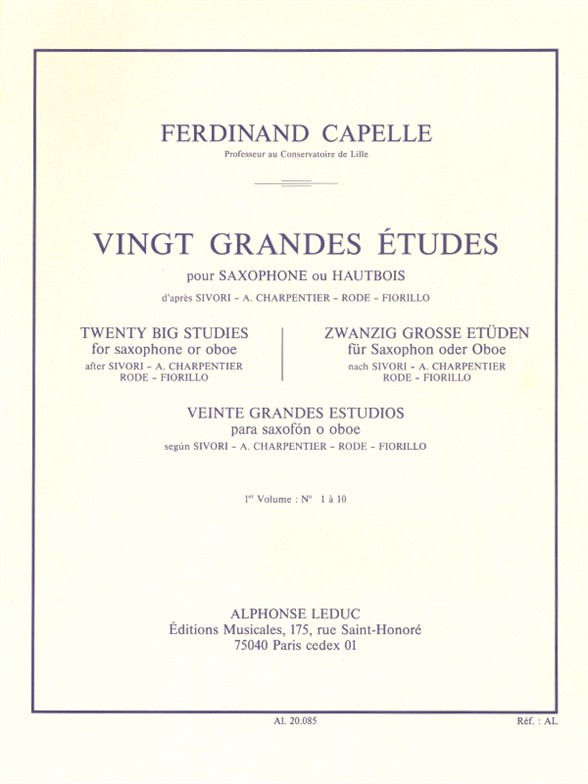20 Grandes Études, Vol. 1, pour saxophone ou hautbois. 9790046200854