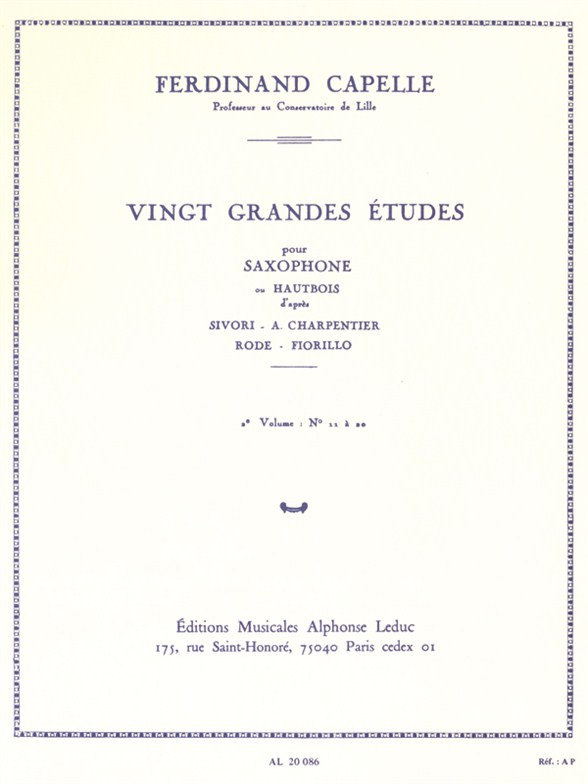 20 Grandes Études Vol. 2 - Etudes 11 A 20, Saxophone or Oboe. 9790046200861