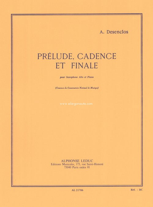 Prélude, cadence et finale, pour saxophone alto et piano. 