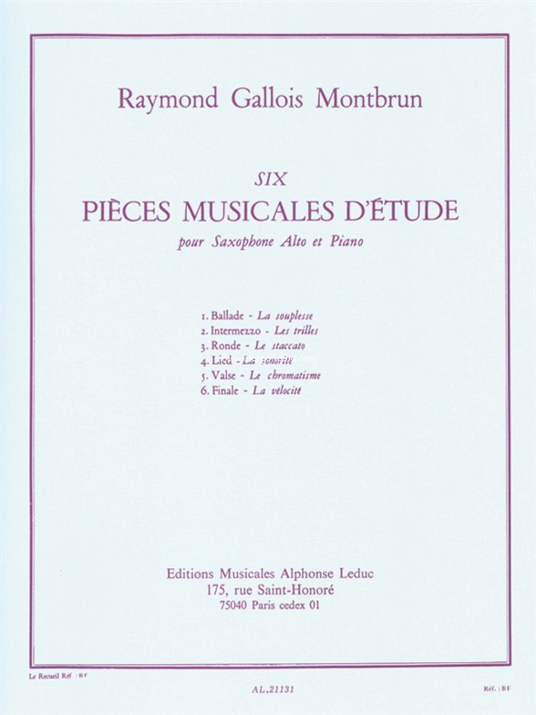 Six pièces musicales d'étude, pour saxophone alto et piano