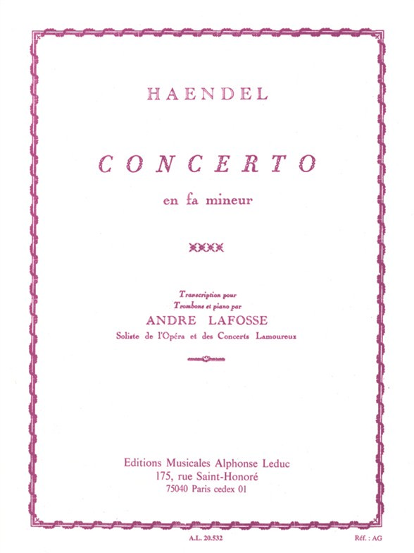 Concerto en fa mineur. Transcription pour Trombone et Piano. 9790046205323