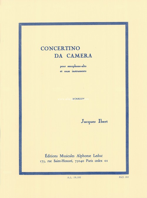 Concertino da camera, pour saxophone alto et piano